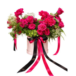 Pink Organic Basket-Rosas y follaje